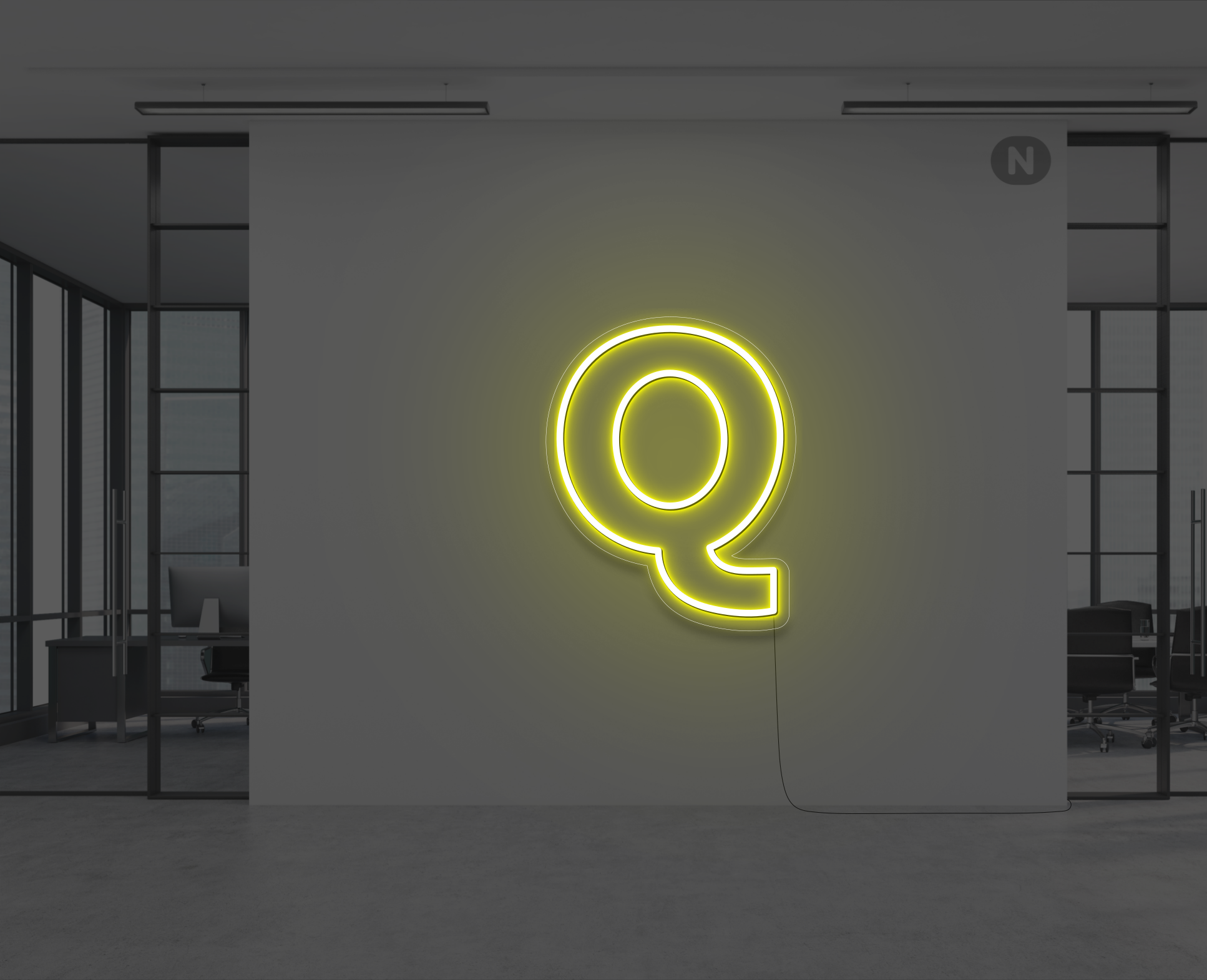 neon-buchstabe-q-gelb