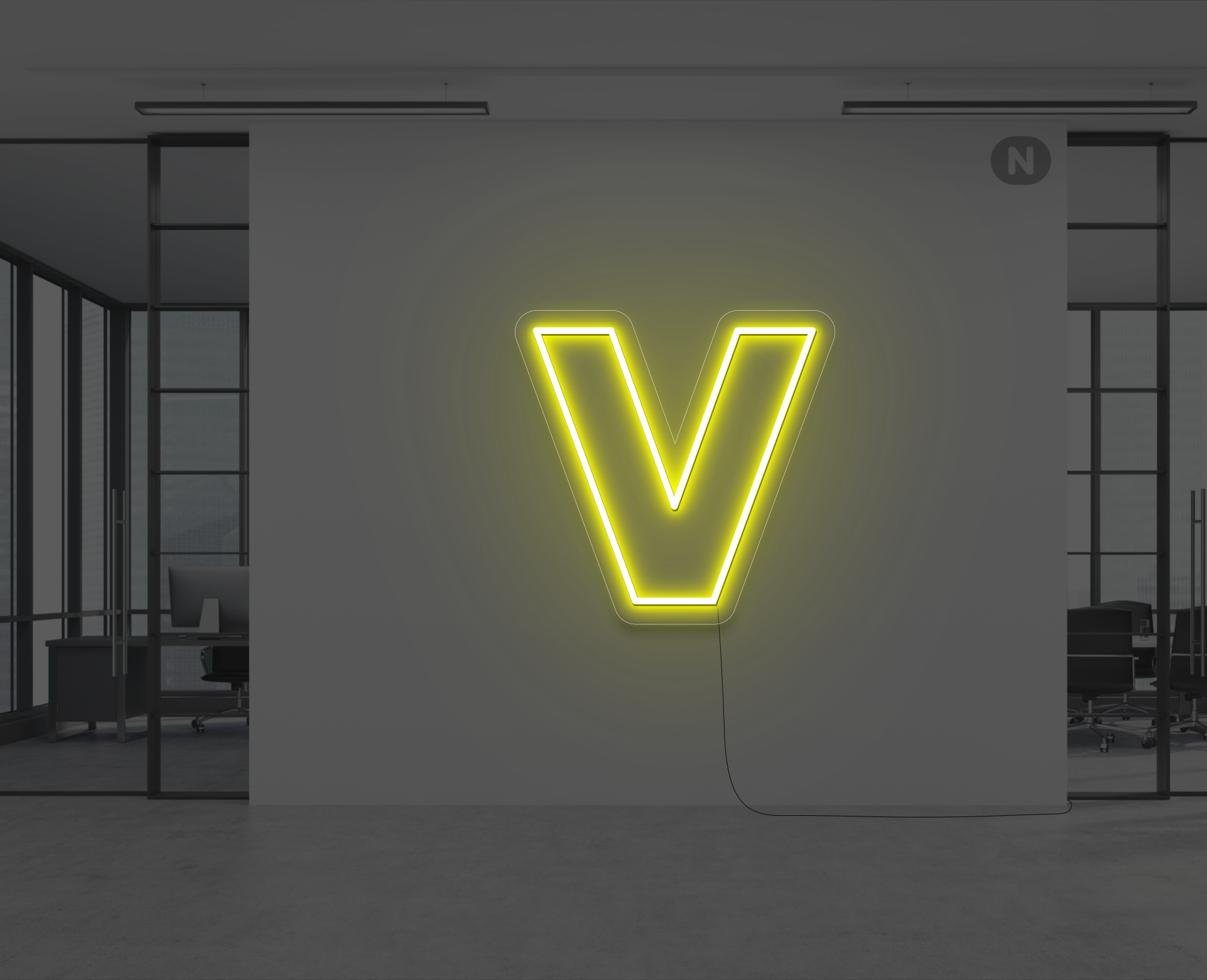 neon-buchstabe-v-gelb