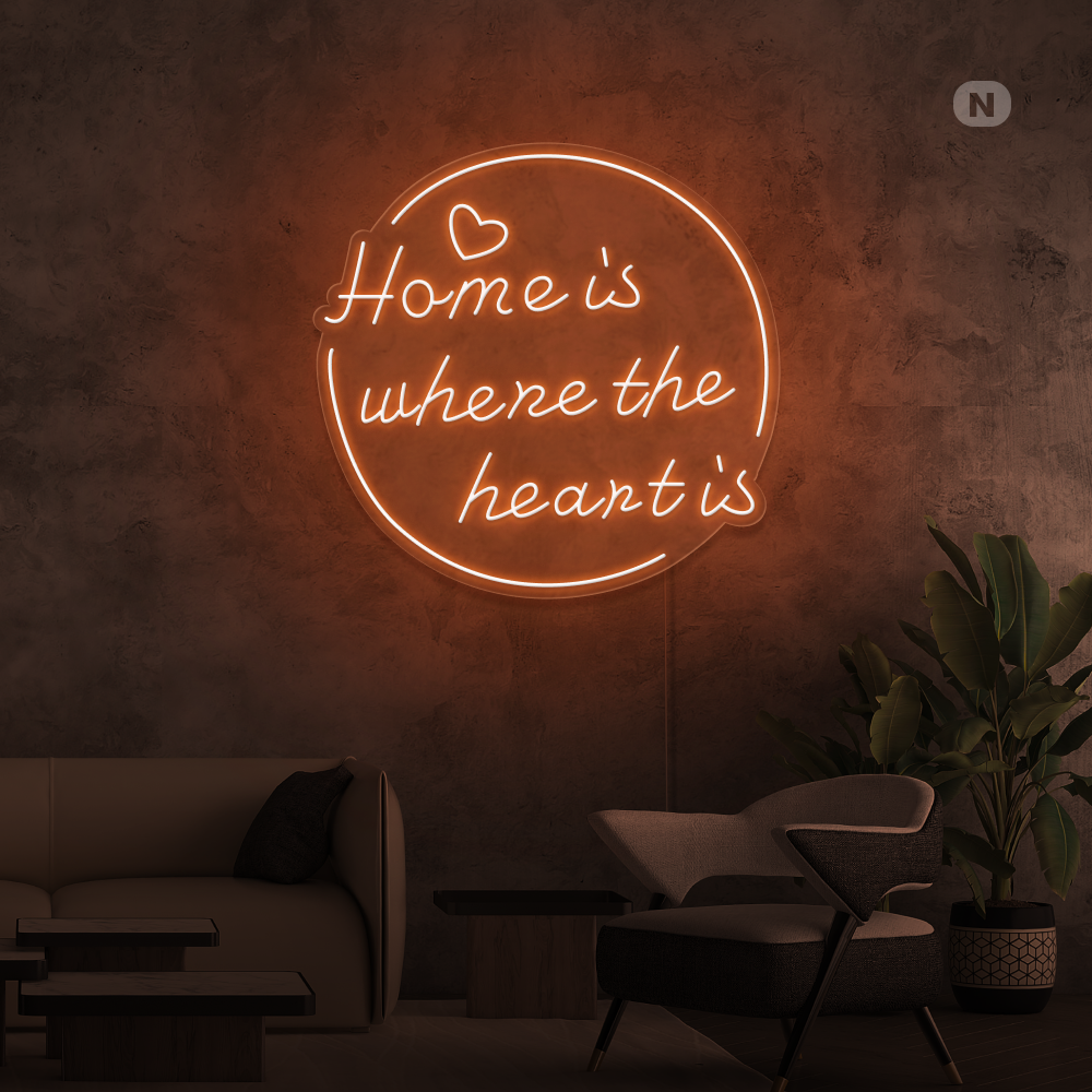 Neon Schild home is where the heart is