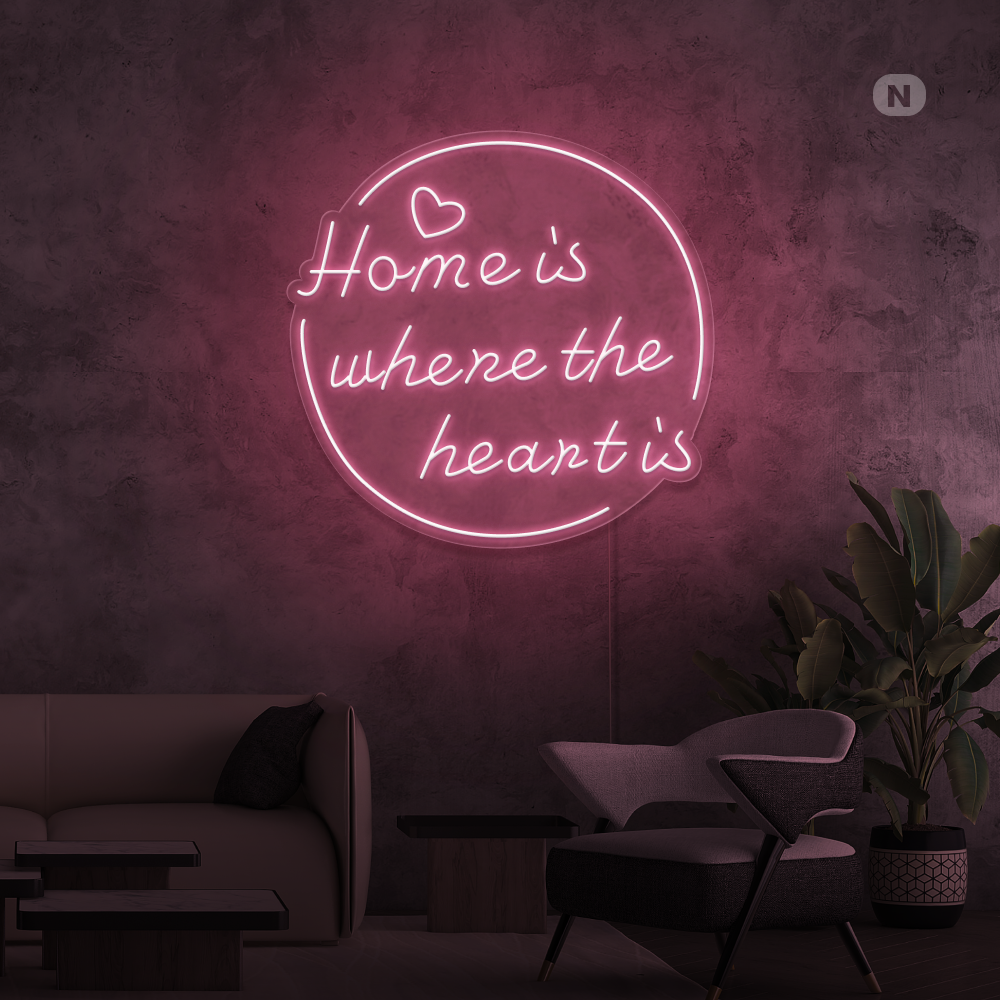 Neon Schild home is where the heart is
