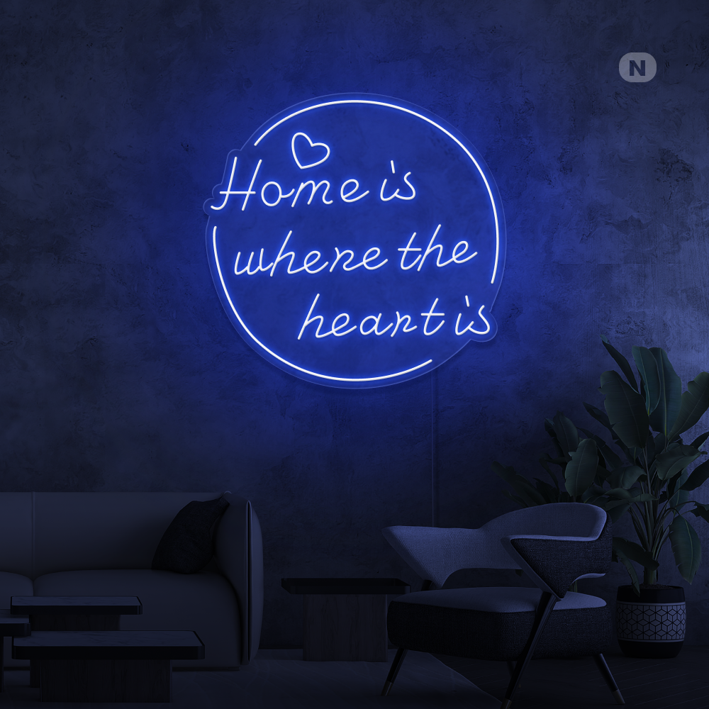 Neon Schild home is where the heart is