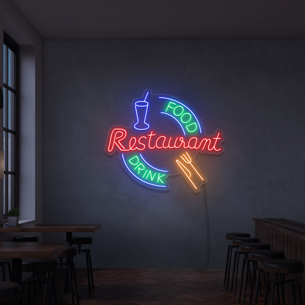 Neon Schild Restaurant food drinks