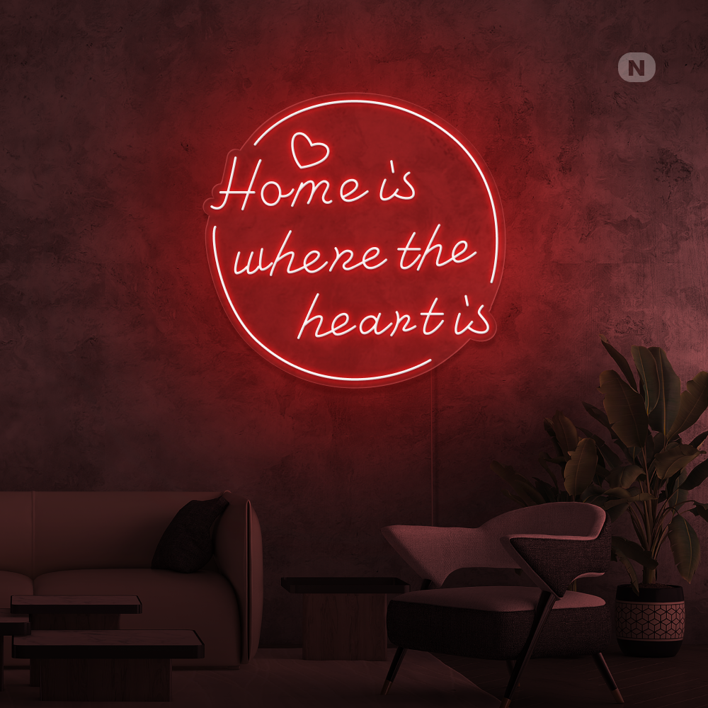 Neon Schild home is where the heart is