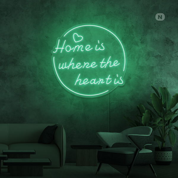 Neon Schild home is where the heart is